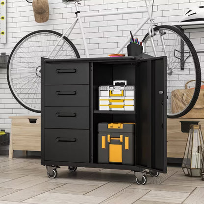 VIYET 35" Rolling Tool Storage Cabinet with Drawers, Adjustable Shelf & Lockable Wheels, Heavy Duty Metal Garage Organizer