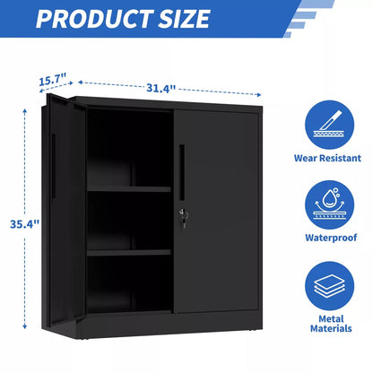 VIYET Metal Storage Cabinet with Lock, 2 Adjustable Shelves, Heavy Duty Steel Utility Cabinet for Office, Garage