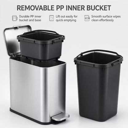Garvee 10L Slim Bathroom Stainless Steel Trash Can with Lid, Narrow Small Trash Bin