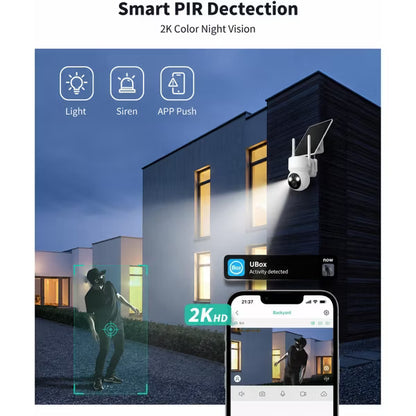 4G Solar Security Camera Outdoor, No WiFi Needed, 2K HD Color Night Vision, 360° Pan-Tilt, Built-in SIM Card,2-Way Talk for Yard & Farm