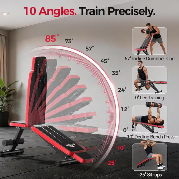 FED FITNESS Weight Bench with Headrest,Dual-Support Workout Bench with 10 Backrests and 660LBS Weight Capacity,Dumbbell & Strength Training