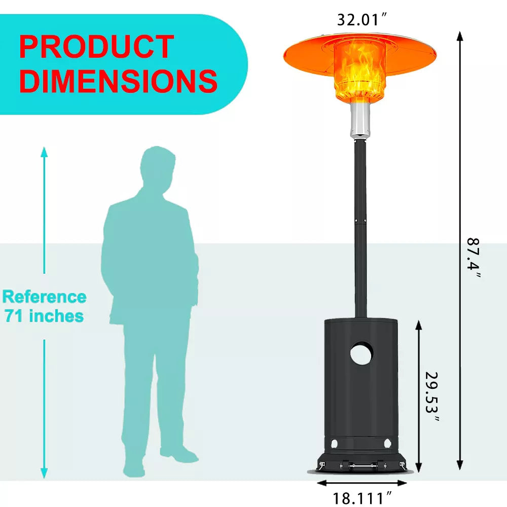 Garvee 48,000 BTU Propane Patio Heater, Portable Wheels, Stainless, Auto Tilt Shutoff