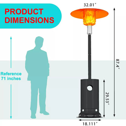 Garvee 48,000 BTU Propane Patio Heater, Portable Wheels, Stainless, Auto Tilt Shutoff