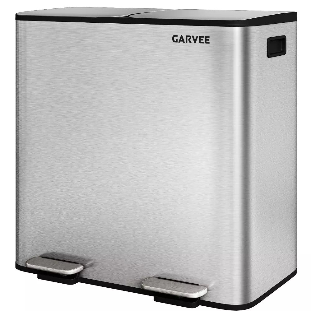 Trash Can, 2 x 10.6 Gal Dual Compartment Stainless Steel Kitchen Step Bin with Soft-Close Lid, Recycling & Garbage Combo for Home