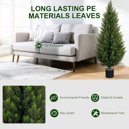 ROMSWI 2 Pack 3ft Artificial Cedar Topiary Trees UV Resistant Evergreen Fake Cypress Pine for Indoor Outdoor Porch Entryway Decor Black Pot