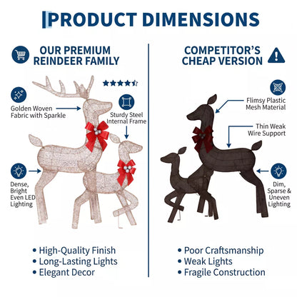 Garvee Lighted Christmas Deer Family Set, 3Pc 4FT Outdoor Reindeer, LED, Lawn Patio