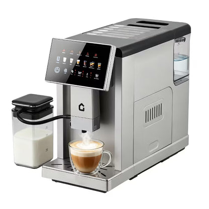 Super Automatic Coffee Espresso Machine with Milk Frother, 20 Bar Dual Boiler Coffee Maker for 7 Drinks, self-Cleaning System, Silver