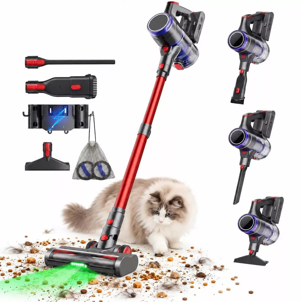 Cordless Vacuum Cleaner, 600W/55Kpa Vacuum Cleaners for Home Stick Vacuum Cordless with LED Display, Anti-Tangle & Wall Mount for Hard Floors Pet Hair