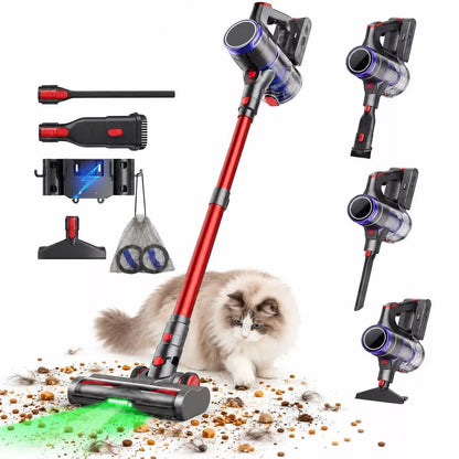 Cordless Vacuum Cleaner, 600W/55Kpa Vacuum Cleaners for Home Stick Vacuum Cordless with LED Display, Anti-Tangle & Wall Mount for Hard Floors Pet Hair
