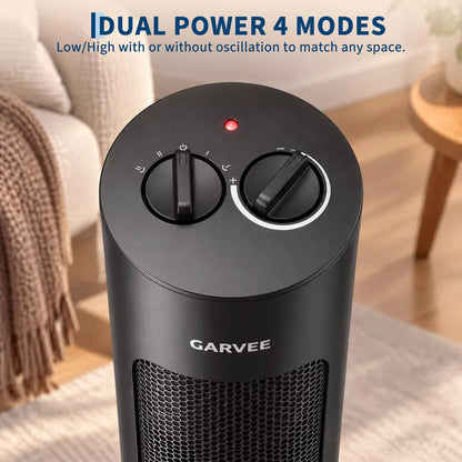 Garvee Portable Space Heater, Indoor, Oscillating, 4 Heat, Overheat/Tip-Over, Knob