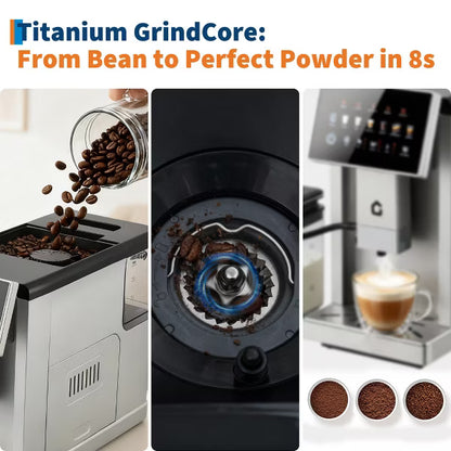 Super Automatic Coffee Espresso Machine with Milk Frother, 20 Bar Dual Boiler Coffee Maker for 7 Drinks, self-Cleaning System, Silver