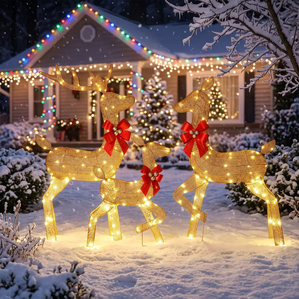 Garvee Lighted Christmas Deer Family Set, 3Pc 4FT Outdoor Reindeer, LED, Lawn Patio