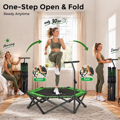 BCAN 51" Foldable Bungee Rebounder Trampoline for Adults, 500 lbs Capacity, Handle, Large Jumping Area, Low-Impact Indoor Workout, Quick Setup