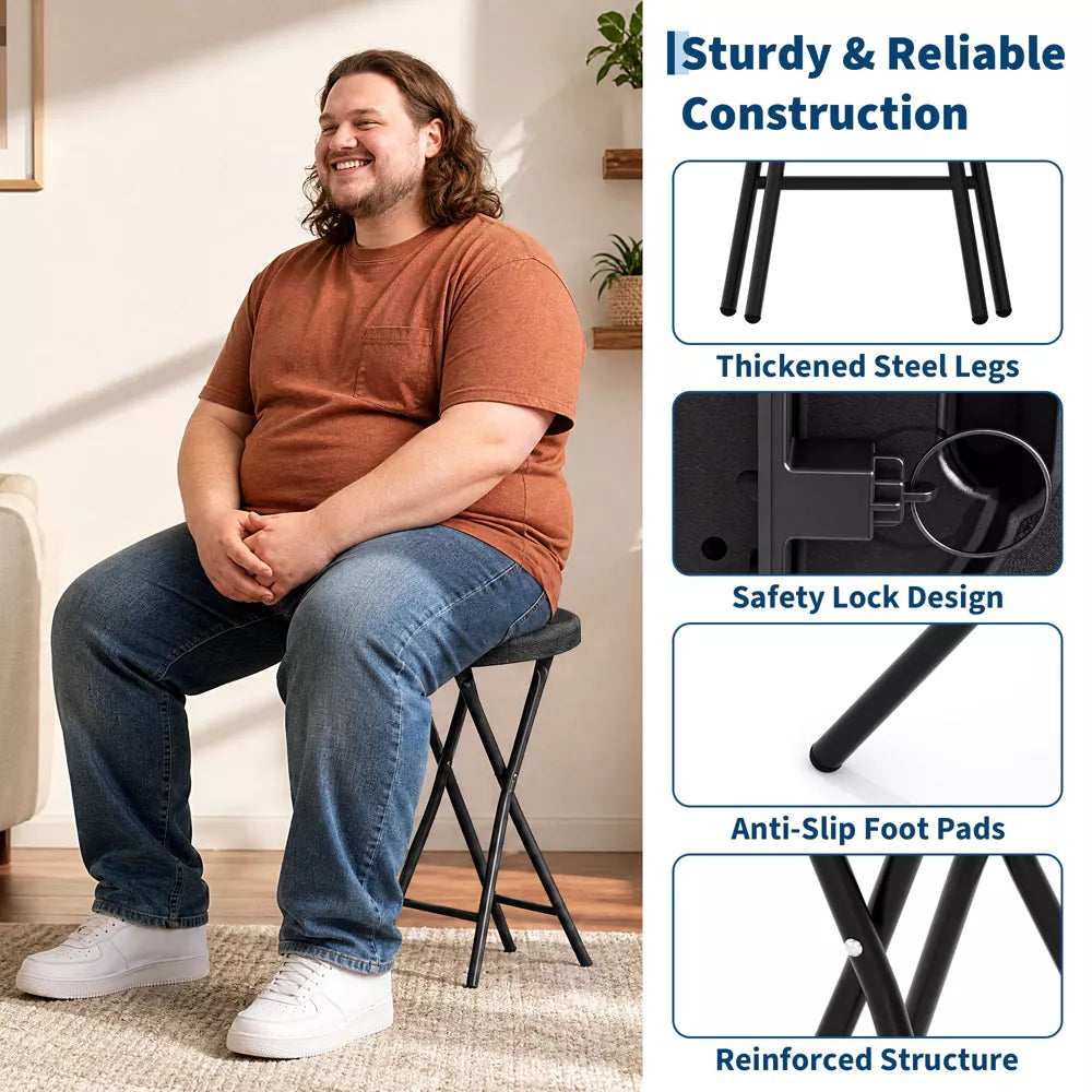 24" Folding Stool with Handle, 400LBS Collapsible Portable Stool, Non-Slip Feet for Indoor/Outdoor Kitchen, Bar, Vanity