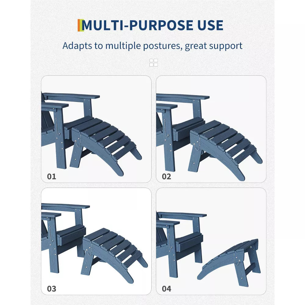 Folding Adirondack Ottoman Footrest, All-Weather HDPE Plastic Outdoor Stool for Patio Chair, Portable for Poolside, Deck & Garden-Navy Blue
