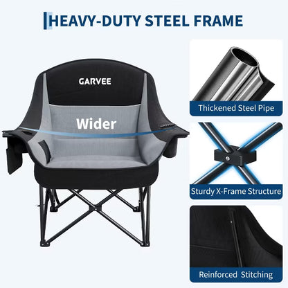 Garvee Oversized Camping Chair – Portable Folding Chair with Side Pocket, Cup Holder & Carry Bag, Heavy Duty 500 lbs Capacity for Adults Outdoor Use