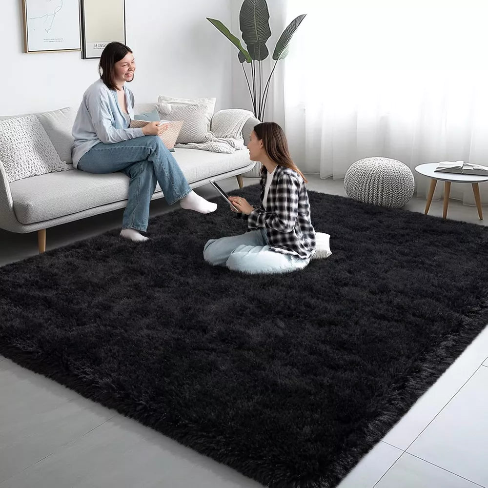 LOVEVOOK Area Rugs for Living Room Bedroom, Soft Fluffy Black Rug Home Decor Aesthetic 5x7 Feet