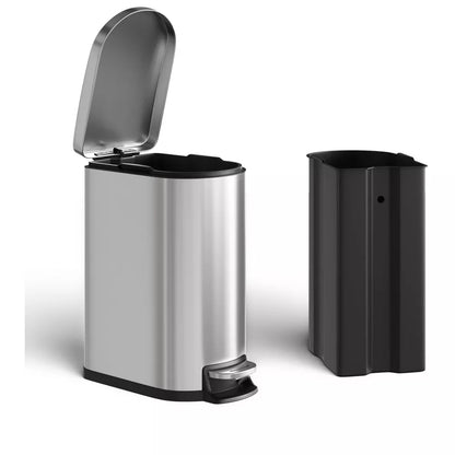 Garvee13 Gallon/50L Slim Trash Can – Stainless Steel Pedal Bin, Removable Inner Bucket, Rustproof, Space-Saving for Kitchen, Office, Bathroom, Silver