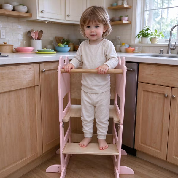 Garvee Toddler Step Stool, Adjustable Kitchen Helper, Anti-Slip, Safety Rails, Age1-3