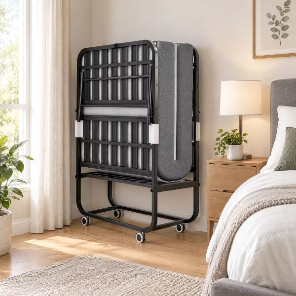 VIYET 75" Extra Long Folding Bed with 3.9" Memory Foam Mattress, 450 Lbs Capacity, Rollaway Guest Bed with Wheels, Twin Size, Black