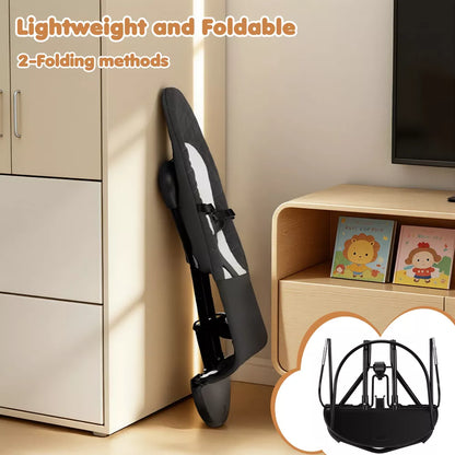 Baby Rocker and Stationary Seat, Foldable 2-in-1 Bouncer with Recline and Toy Bar,Dark Grey