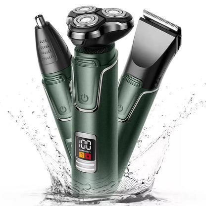 Hoey Men's 3-in-1 Electric Shaver & Grooming Kit - IPX7 Waterproof Cordless Razor with LED Display & Nose Trimmer