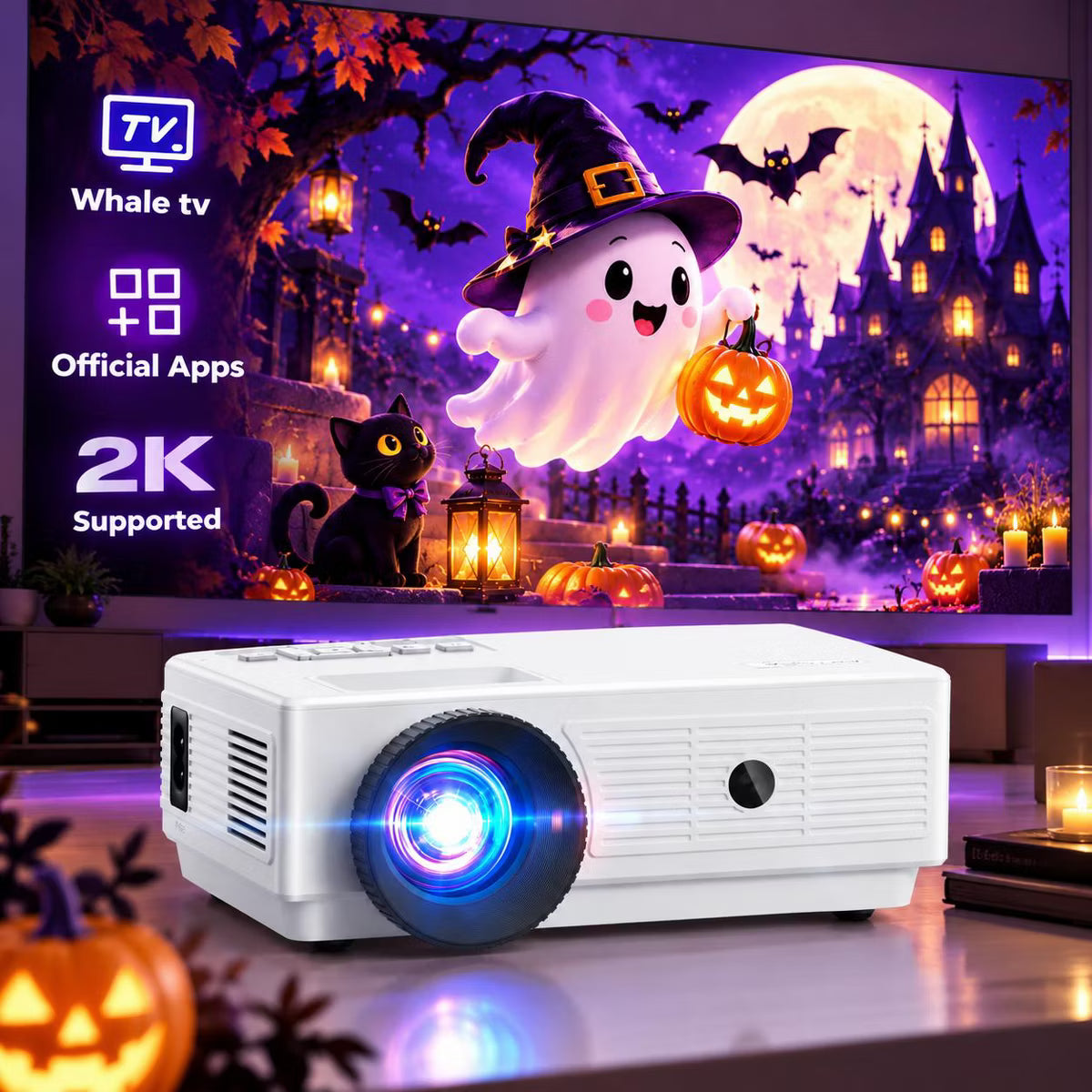 Mini Projector, 2026 Upgraded Portable Projector, Full HD 1080P Movie Projector for Home Theater, Compatible with HDMI/USB/Smartphone/TV Box/Laptop