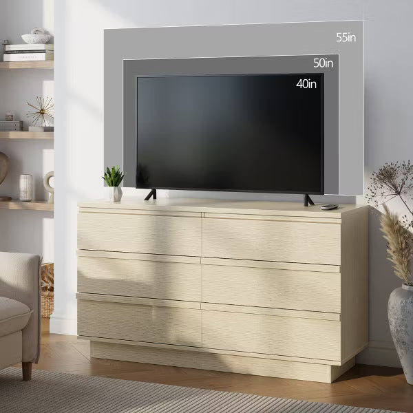 Qwatto 6 Drawer Dresser for Bedroom 47" Wide Modern Chest of Drawers Bedroom Storage Organizer Cabinet with Deep Drawers for Living Room Hallway