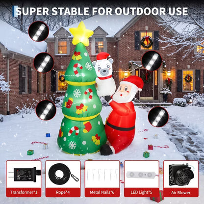 Garvee 7FT Christmas Inflatable Santa Polar Bear Xmas Tree LED Yard Garden Lawn Decor