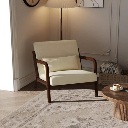 Garvee Mid-Century Modern Accent Chair – Wood Frame, Soft Corduroy/Chenille, Removable Lumbar Pillow, Lounge Chair for Living Room, Bedroom, Office