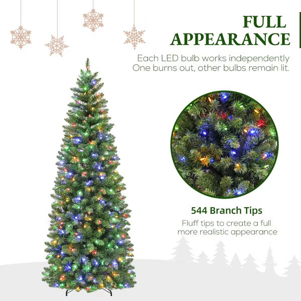 VIVATREES 6ft Prelit Christmas Tree Artificial Slim Pine Dual Color 10 Funtion Changing LED Lights Metal Stand Hinged Branches for Holiday