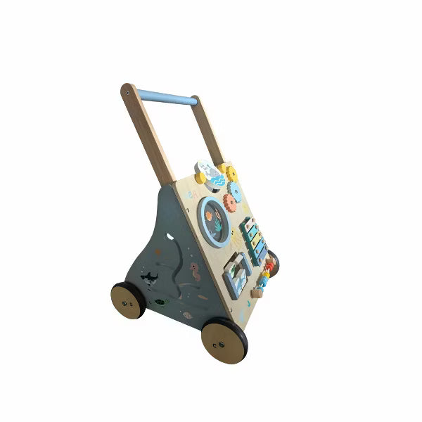 Garvee Wooden Baby Walker with Activity Center, Push Toy for Toddlers, Natural Wood Frame with Morandi Colors, Adjustable Speed