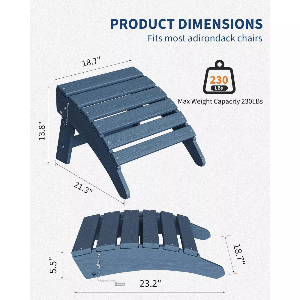 Folding Adirondack Ottoman Footrest, All-Weather HDPE Plastic Outdoor Stool for Patio Chair, Portable for Poolside, Deck & Garden-Navy Blue