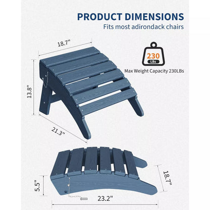 Folding Adirondack Ottoman Footrest, All-Weather HDPE Plastic Outdoor Stool for Patio Chair, Portable for Poolside, Deck & Garden-Navy Blue