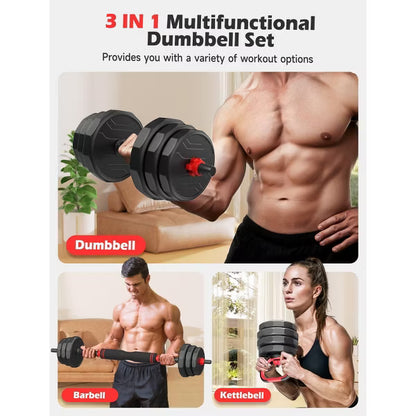FED FITNESS 55LBS Adjustable Dumbbell Set, 5-in-1 Free Weights with Barbell Connector,Kettlebell, Push-Up Stand & Weight Plates for Home Gym Workouts
