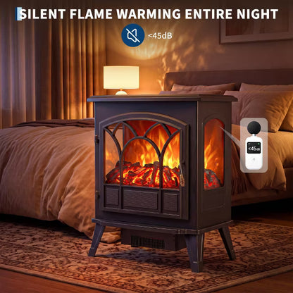 Garvee Three-Sided Window Electric Fireplace Heater, 2-Stage Adjustable Flame, Thermostat Control, Iron+Glass+Plastic, Cozy Home & Kitchen Heating
