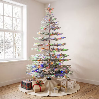 Vivatrees 9FT Pre-Lit Flocked Christmas Tree Artificial Xmas Snow Pine with Warm White Multi Color LED Lights Metal Base for Home Office Holiday