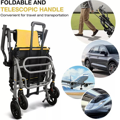 WHLICKS 17" Lightweight Foldable Transport Wheelchair for Adults & Seniors, Portable Travel Chair with Telescopic Handle, 350 lb Capacity, Yellow