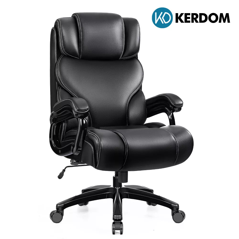 KERDOM Big&Tall Executive Office Chair, 500 lbs Heavy Duty High Back Desk Chair, 6" Thick Cushion, Adjustable Lumbar Support, Black