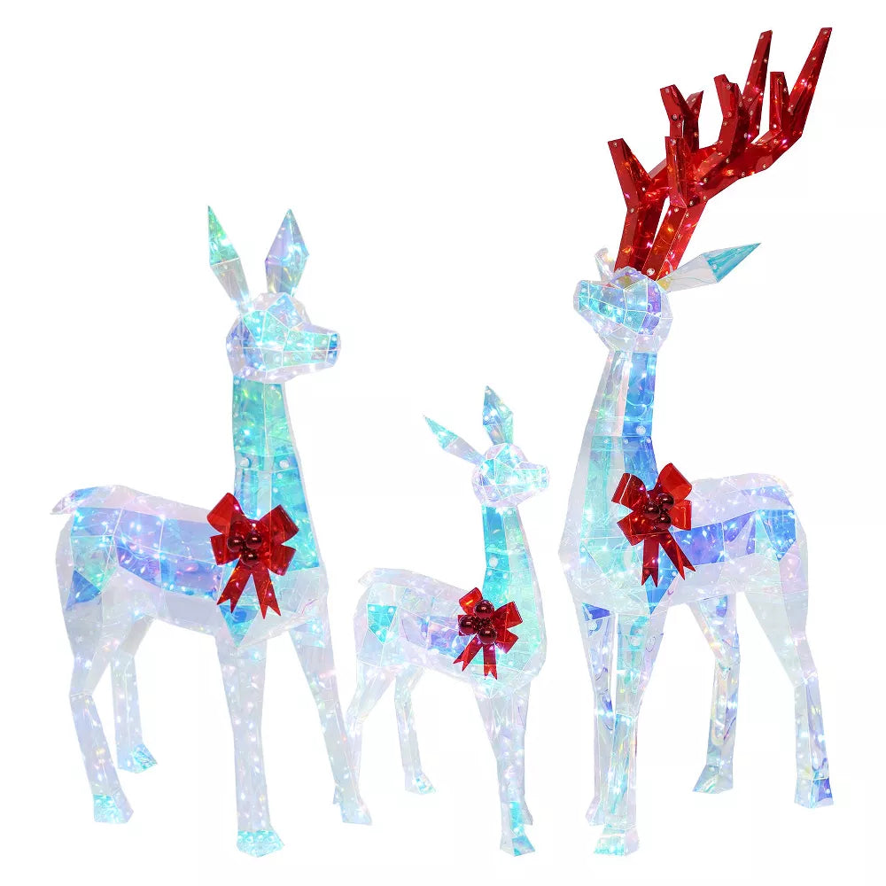 Romswi 3pcs Pre-Lit Iridescent Reindeer family Lighted Outdoor Christmas Decoration Xmas Holiday Decor w/ 180 LED Lights for Yard Porch Patio Garden