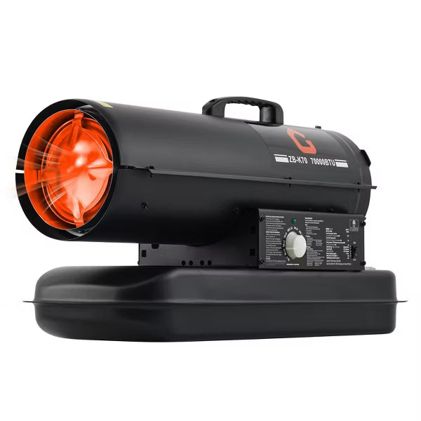 45000 BTU Dual Fuel Kerosene/Fuel Forced Air Heater with Thermostat for Workshops, Warehouses & Construction Sites, Black
