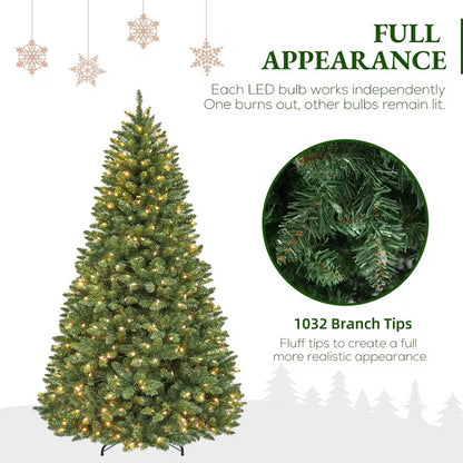 VIVATREES 7.5ft Prelit Artificial Christmas Tree with Hinged Branches Metal Stand Realistic Xmas for Holiday Decor Green