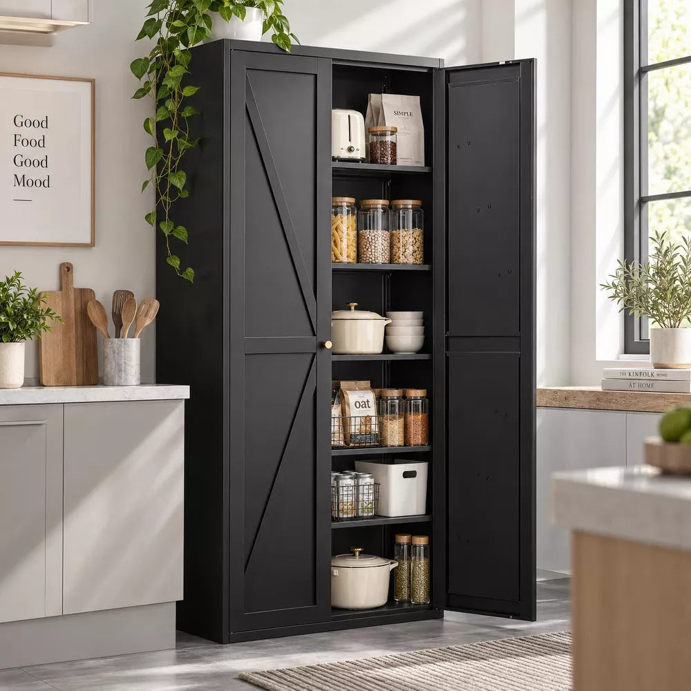 Laukingdom 71'' Metal Storage Cabinet, Pantry Organizers and Storage with Adjustable Shelves and 2 Doors, Locker Shelf for Kitchen, Living Room