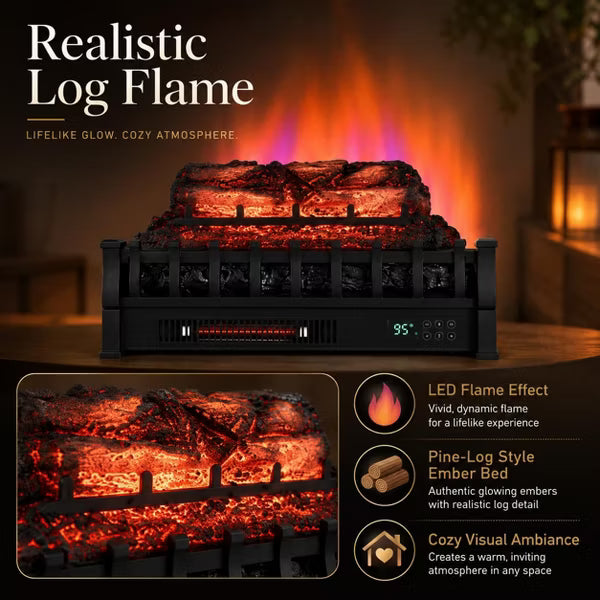 Garvee 23" Electric Fireplace Log Heater, Pine Flame, 5 Flame & 5 Bright, Remote