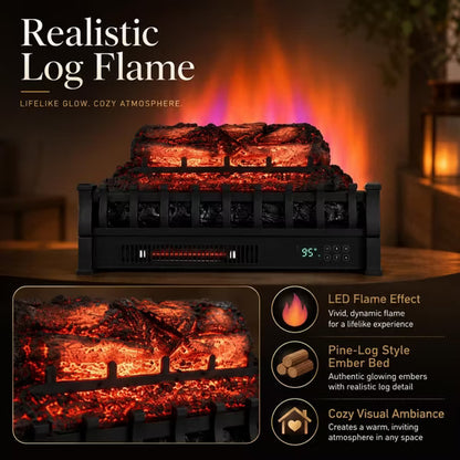 Garvee 23" Electric Fireplace Log Heater, Pine Flame, 5 Flame & 5 Bright, Remote