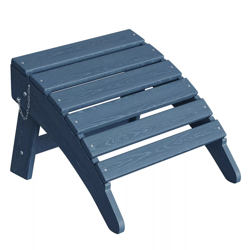 Folding Adirondack Ottoman Footrest, All-Weather HDPE Plastic Outdoor Stool for Patio Chair, Portable for Poolside, Deck & Garden-Navy Blue