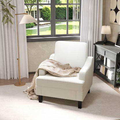 Chenille Mid Century Modern Accent Chair, Wood & Iron Frame Armchair with 330lb Capacity for Living Room Bedroom,White