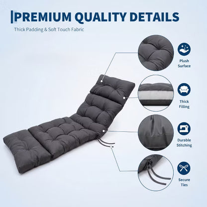 Garvee 44x19x4 Inch Chaise Lounge Cushion – Tufted Thick High Elasticity Outdoor Pad with Non-Slip Bottom for Pool, Deck, Lawn Furniture