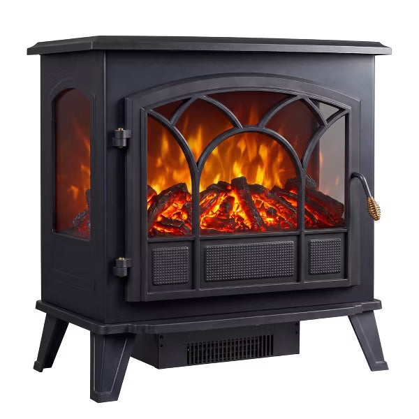 Garvee Three-Sided Window Electric Fireplace Heater, 2-Stage Adjustable Flame, Thermostat Control, Iron+Glass+Plastic, Cozy Home & Kitchen Heating