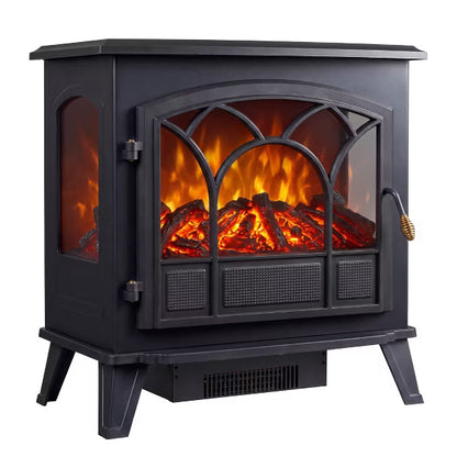 Garvee Three-Sided Window Electric Fireplace Heater, 2-Stage Adjustable Flame, Thermostat Control, Iron+Glass+Plastic, Cozy Home & Kitchen Heating